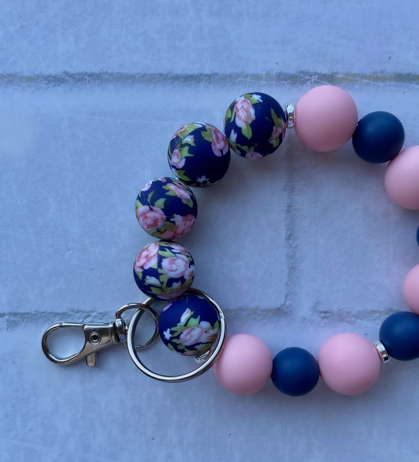 Navy Rose | Hands-Free Wristlet Keychain | Silicone Beaded Keychain
